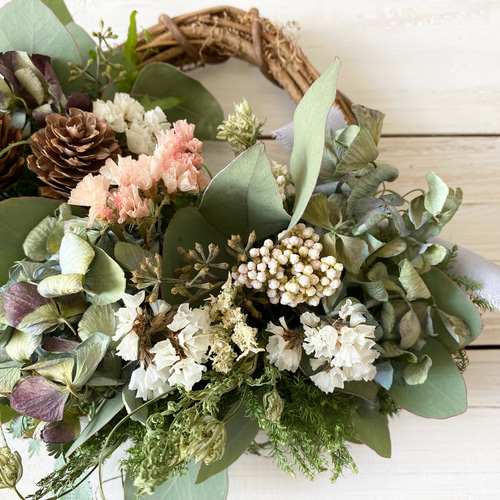 夏から秋へ〜秋色紫陽花のナチュラルハーフリース リース Rosa Cherry