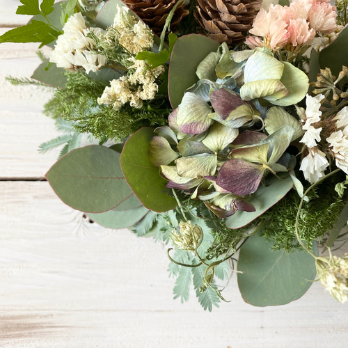 夏から秋へ〜秋色紫陽花のナチュラルハーフリース リース Rosa Cherry