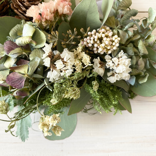 夏から秋へ〜秋色紫陽花のナチュラルハーフリース リース Rosa Cherry