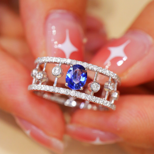 天然ダイヤモンド付きサファイアリングk18 指輪・リング パール大好き  