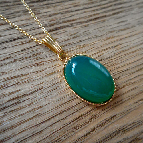 グリーンオニキス＆ブルートパーズのマクラメネックレス ペンダント