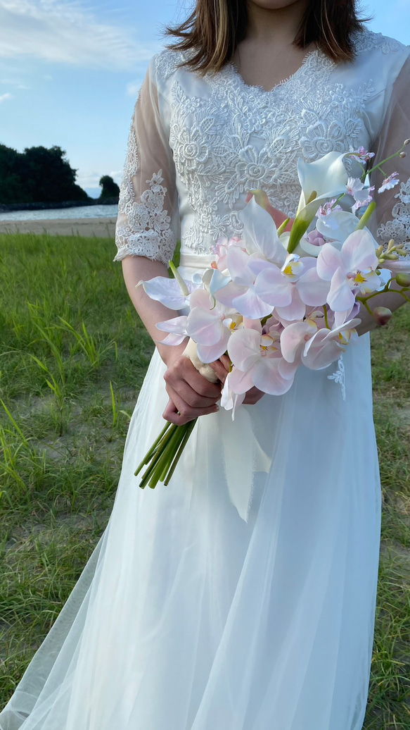 結婚式 ブーケ ウェディング 和装 胡蝶蘭 白い胡蝶蘭で和装にも！結婚式ブライダルブーケオーダー頂きまし