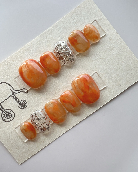 ニュアンスネイル オレンジ ちゅるん ネイルチップ ハンドメイド