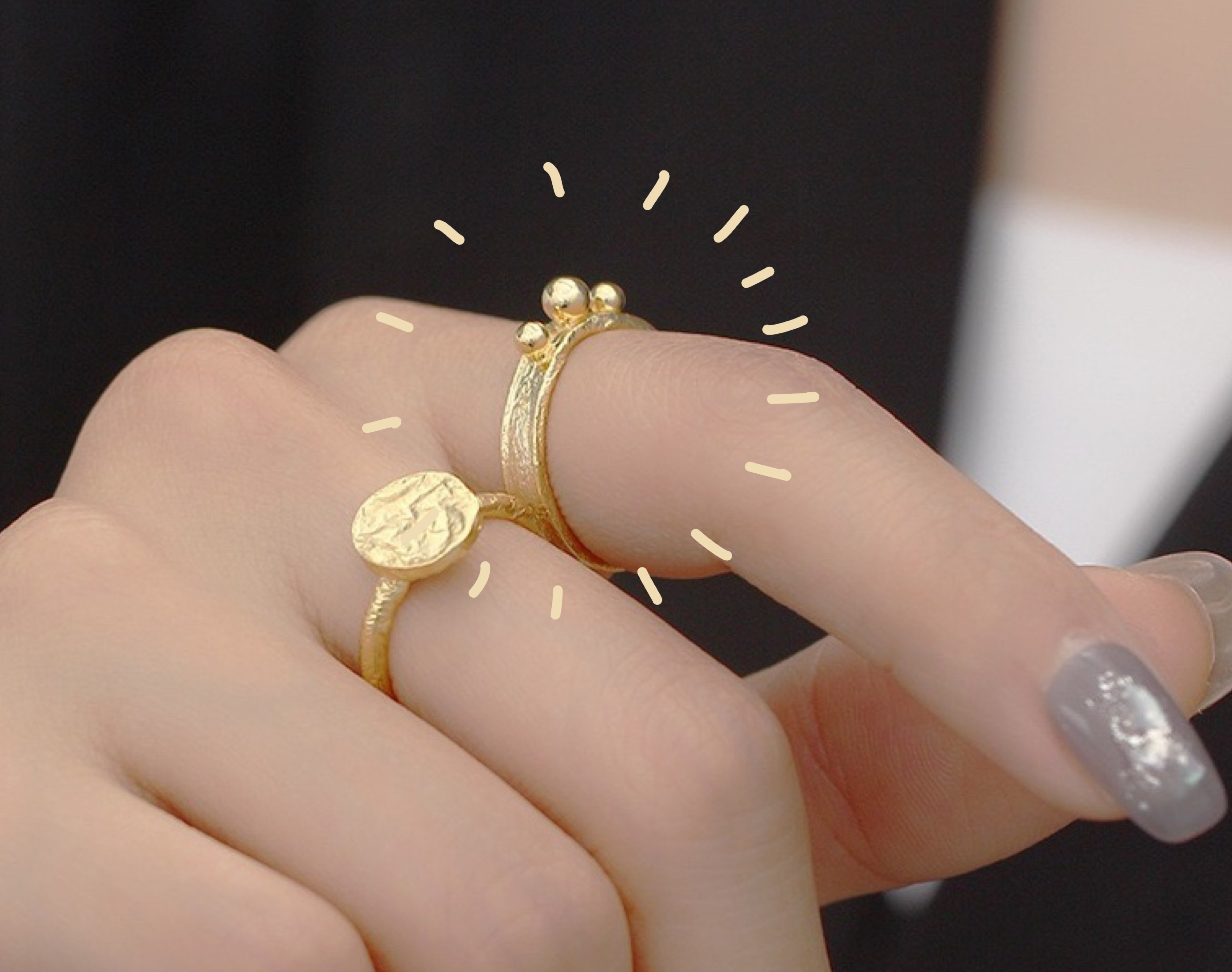 早割価格★SILVER925★K18　石目風槌目存在感ある3粒丸玉リング　レトロドットシルバー指輪SV925重ね付け