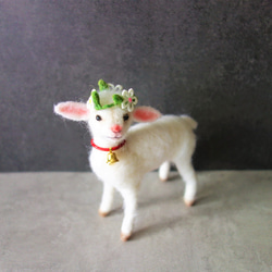 白い子ヤギと花冠　羊毛フェルト　ドール　ブライス　ヤギ 1枚目の画像