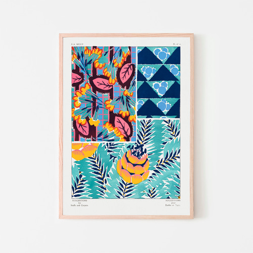 フラワーパターン / アートポスター 植物 葉 ヴィンテージイラスト