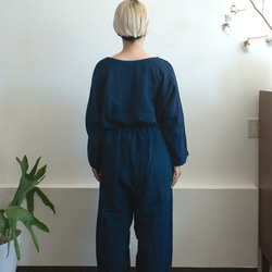 【藍染】Linen＆Organiccotton ゆったりプルオーバーとパンツセット【リネン混Wガーゼ】 5枚目の画像