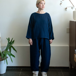 【藍染】Linen＆Organiccotton ゆったりプルオーバーとパンツセット【リネン混Wガーゼ】 2枚目の画像