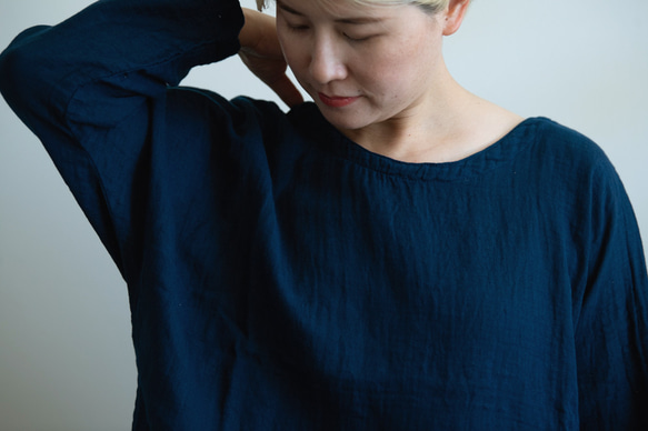 【藍染】Linen＆Organiccotton ゆったりプルオーバーとパンツセット【リネン混Wガーゼ】 3枚目の画像