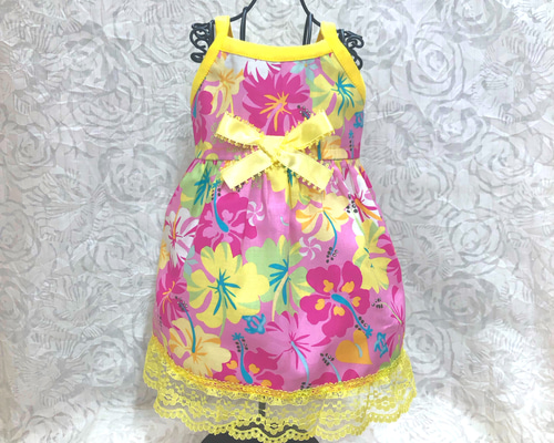 No.26 ハンドメイド犬服 バルーンワンピ(ハイビスカス) No.26