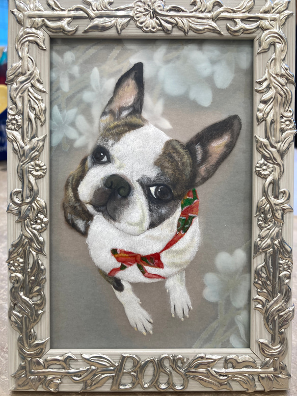 犬　猫　ペット　イラスト　世界で１つ　オリジナル　似顔絵　パーチメント　プレゼント 4枚目の画像