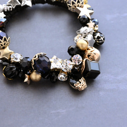 超早割クリスマス✨漆黒の夜空に煌めく金銀色の星々…ビジュー シュシュ＊ブレスレット 8枚目の画像