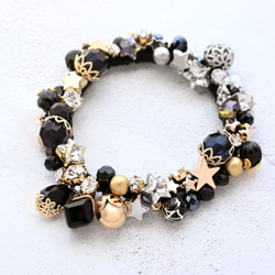 超早割クリスマス✨漆黒の夜空に煌めく金銀色の星々…ビジュー シュシュ＊ブレスレット 16枚目の画像