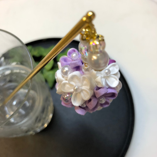 つまみ細工 くす玉かんざし 薄紫白 かんざし MU-ra_kanzashi 通販