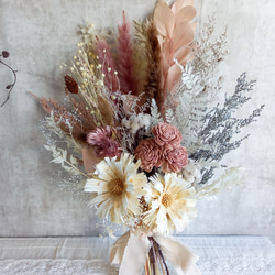 再再販』くすみピンクとグレーのスワッグ✿ブーケ プリザーブド