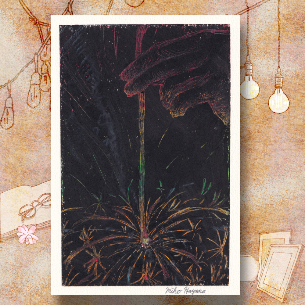 花火 パステル画 原画 パステル画 花火 原画