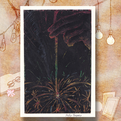 花火 パステル画 原画 パステルアート 花火と富士山 パステル画原画 | iichi 日々の