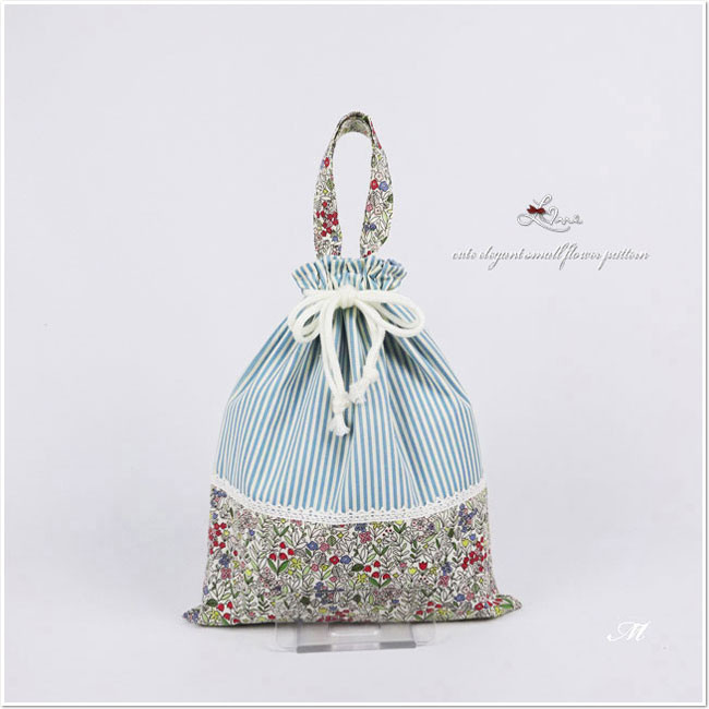 New▷ 持ち手付き巾着袋 体操服入れ お着替え袋 M 30×25 小花