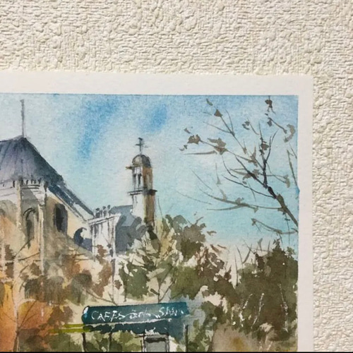 140）原画 フランスの街 水彩画 風景画 絵画 マグリット0125 通販