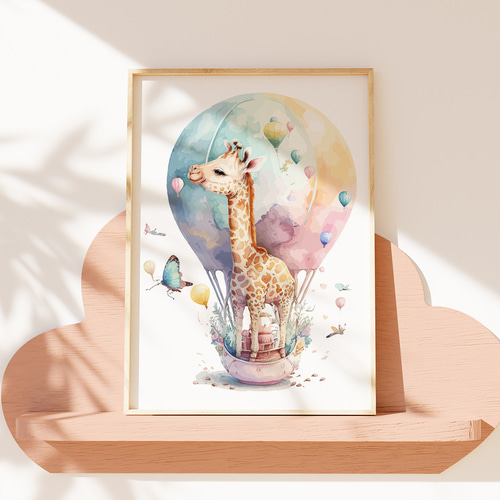 子供向けアートポスター 北欧風キリンの夢物語 パステルトーン 保育園