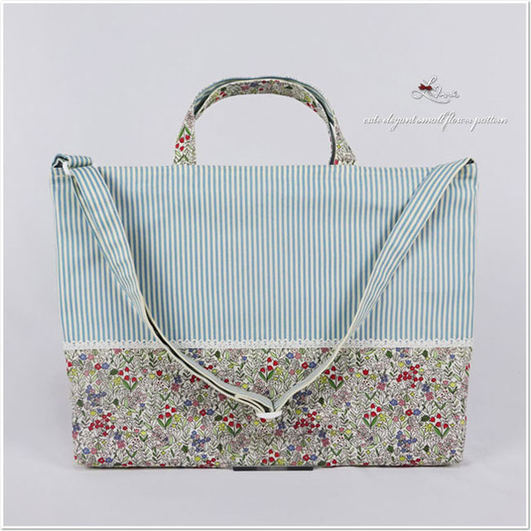 New▷ 入園準備 ショルダー 肩掛け レッスンバッグ 小花 ブルー