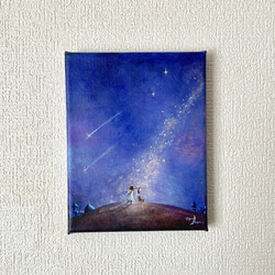 【アクリル原画】星屑の夜空を旅する少女と犬 2枚目の画像