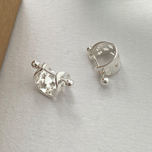 SV925 小ぶり 軟骨ピアス 透かし スター フープピアス シルバー