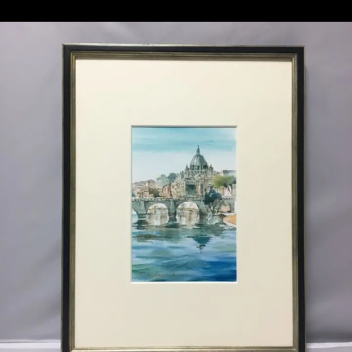 ローマの風景(水彩画)額付き