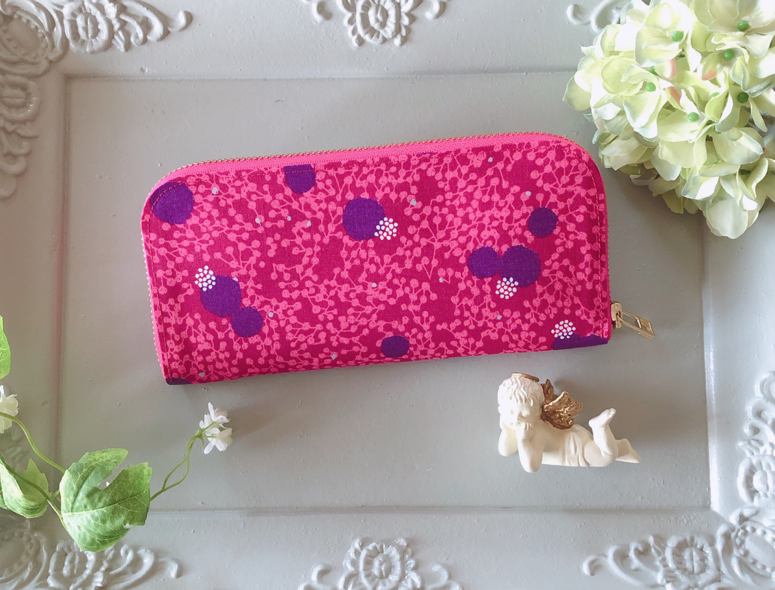 最後の1点です！minmin布財布最軽量！ころころベリー×ピンクファスナー