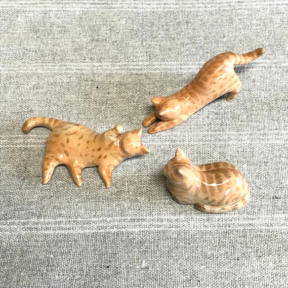 猫チキ！3点セット！猫、猫オイル、トラのミニチュア像！ 猫の箸置き三態（茶トラ/nobi,goro,hako） 猫グッズ 猫雑貨 茶トラ猫