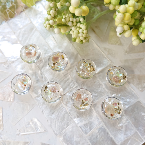 ガラスカボション☆8個 m25 ゴールド/ガラス/カボション/ラメ/シェル  