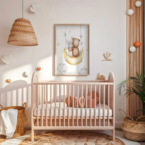 ビンテージ 絵皿 ベビー ウォールデコレーション ナーサリー アートポスター 子供部屋 インテリア くま うさぎ 月 星 北欧