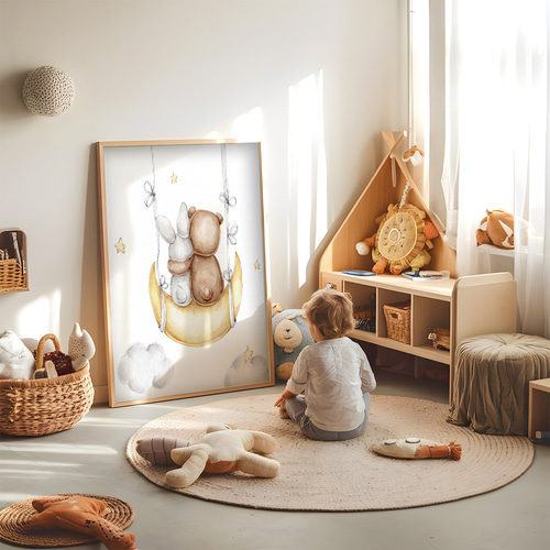 アートポスター 子供部屋 インテリア くま うさぎ 月 星 北欧