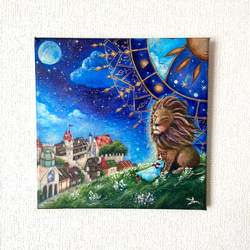 アクリル画「微笑」 太陽と月が優しく微笑むアクリル画【not alone】 絵画 棉月 水