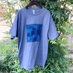 2019 size L 襤褸　リメイク　tシャツ 藍染め　藍染　古布　パッチワーク　刺し子　ヴィンテージ　 1枚目の画像