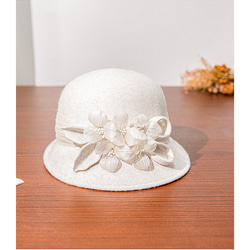 2023秋冬ツイードハット年齢削減ロールエッジハットエレガントウールフェルトハット軽い高級シルク麻シニア帽子 4枚目の画像