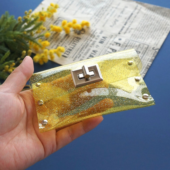 亮片PVC透明零錢包“骷髏”芒果黃 第4張的照片