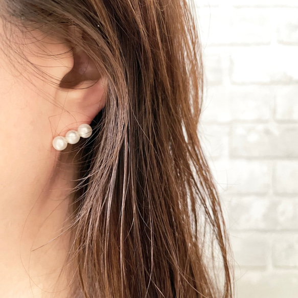 ピアス/イヤリング パール 人気 3粒パール 14kgf 上品 オフィス 