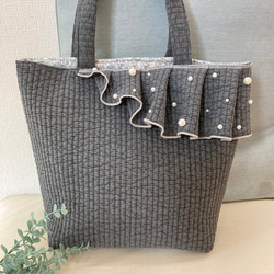 haru様オーダー フリルキルト大容量トート　ヌビバッグ風　アーカイブギンガム Outfitter lab｜リボンギンガムチェックパターンフリルトート