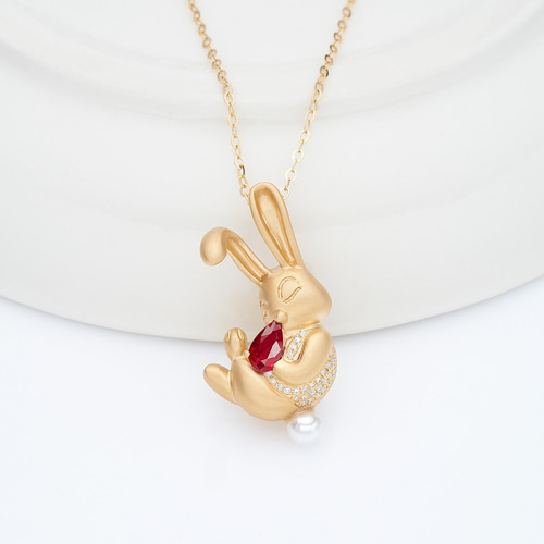 うさぎ」K18 天然ルビー 天然ダイヤモンド 真珠 可愛い 純愛 女性 女王