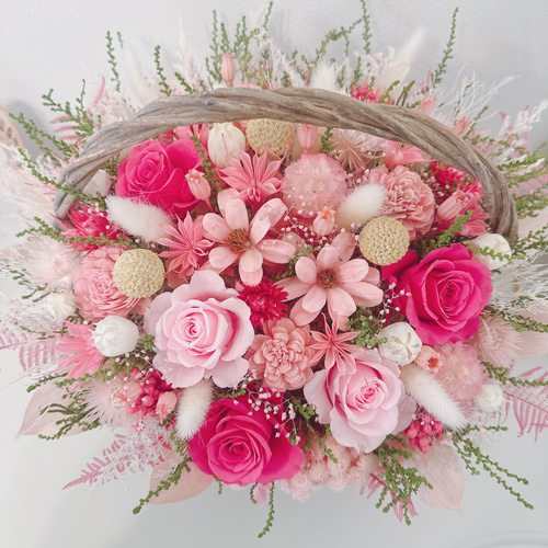 花籠 ( ピンク ) 1個 豪華 華やかな パステルピンク 花籠 ✽喜ばれる フラワー