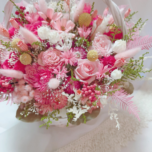 豪華 華やかな パステルピンク 花籠 ✽喜ばれる フラワーバスケット