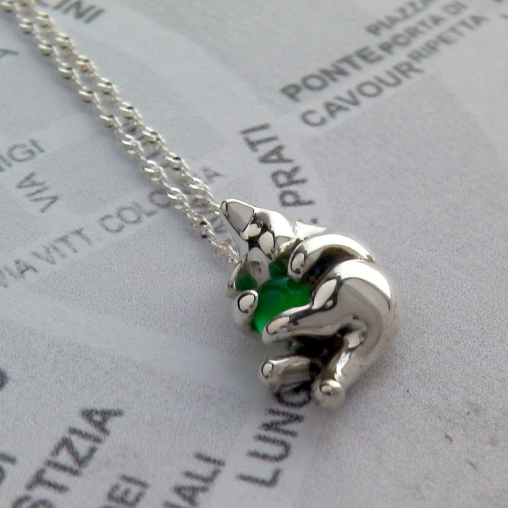 グリーンオニキスねこ シルバーネックレス