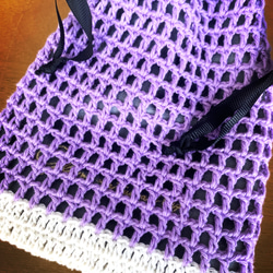 シンプル メッシュ編みポーチ ベロア内袋付き パープル 4枚目の画像