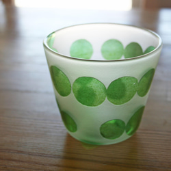 ご予約品　緑丸模様のグラス　黄色水玉の鉢 1枚目の画像