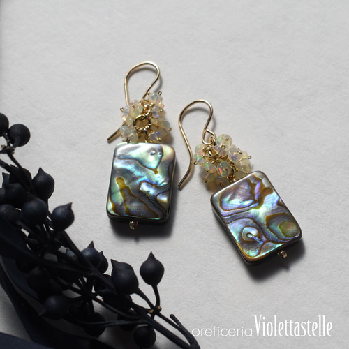 14kgf アバロンのピアスwithオパール ピアス（フック・チェーン） violettastelle 通販｜Creema(クリーマ) 16368246