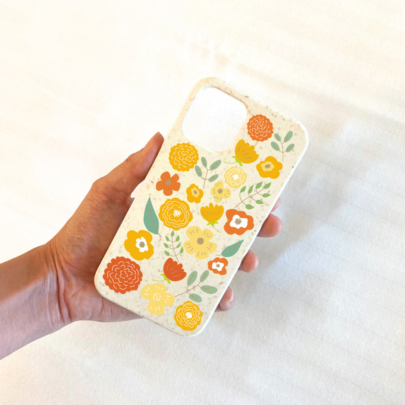 《ORANGE FLOWER》土に還るスマホケース【スマホショルダーの有無が選べる！】iPhone/エコ素材/オレンジ 3枚目の画像