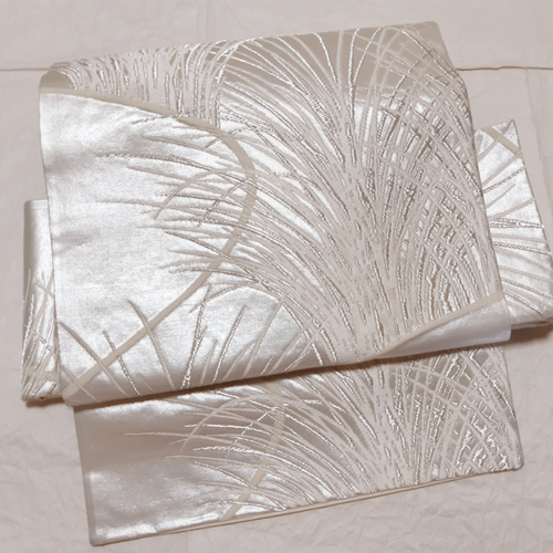 ワンタッチ帯 くらわん帯 正絹袋帯リメイク 銀糸薄文様 作り帯 和装