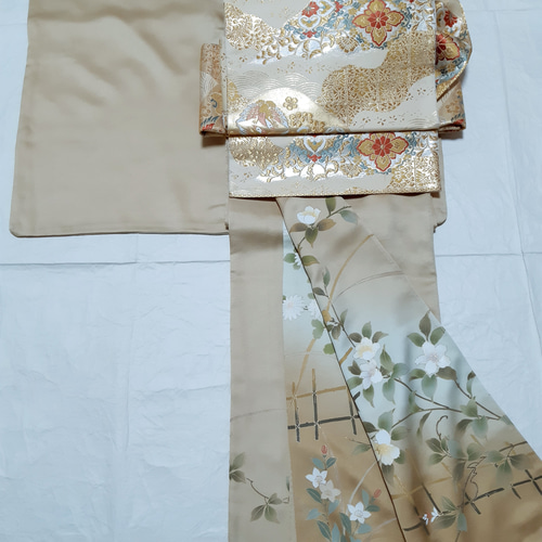 ワンタッチ帯 くらわん帯 正絹袋帯リメイク 正倉院鳥華文様 作り帯  