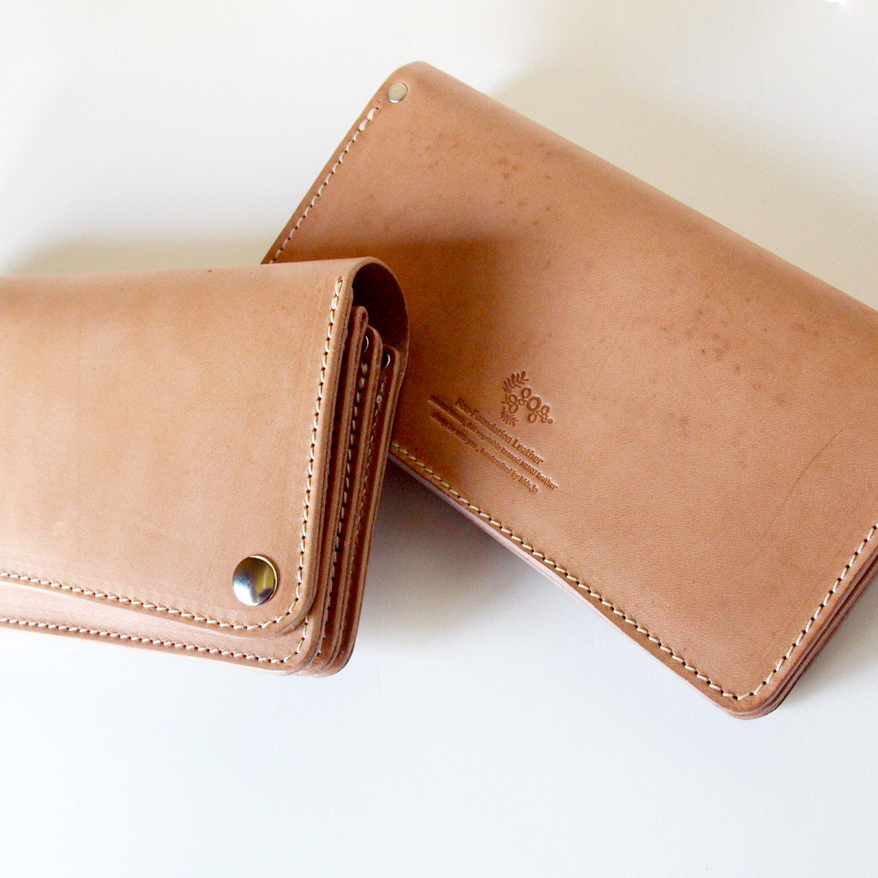 トラッカーウォレット 3部屋 長財布 牛革 レザー ヌメ革 本革 日々を刻む日記帳 nfl hnd Creema店｜詳細画像